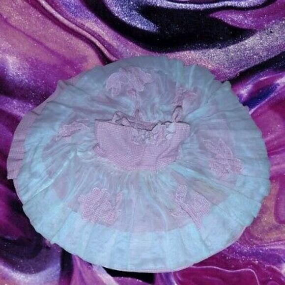 Vtg Handmade Baby/Toddler Dress - Pink Gingham & White Sheer w/ Appliques - Picture 1 of 11